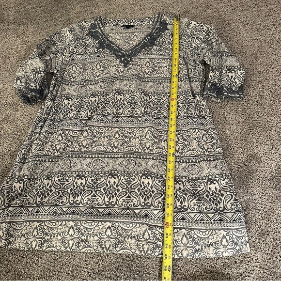 LANDS END PLUS 2X Blue White Quatrefoil Lattice Print Embroidered Dress R $119 - Picture 13 of 15